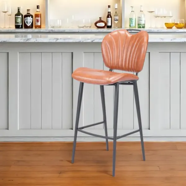 Faux Leather And Steel Low Back Bar Height Bar Chair - Brown And Black