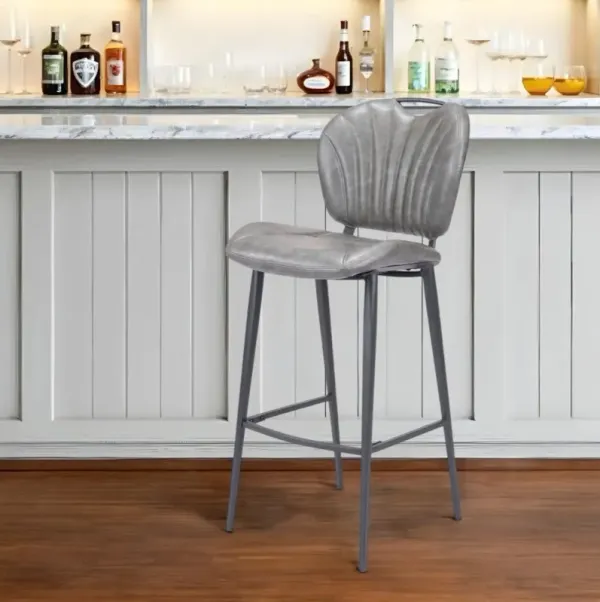 Faux Leather And Steel Low Back Bar Height Bar Chair - Gray And Black