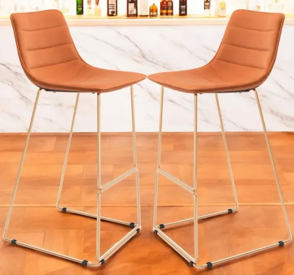 Velvet And Steel Bar Height Bar Chairs (Set of 2) - Orange And Gold