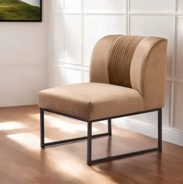 Velvet Tufted Slipper Chair - Brown And Brass