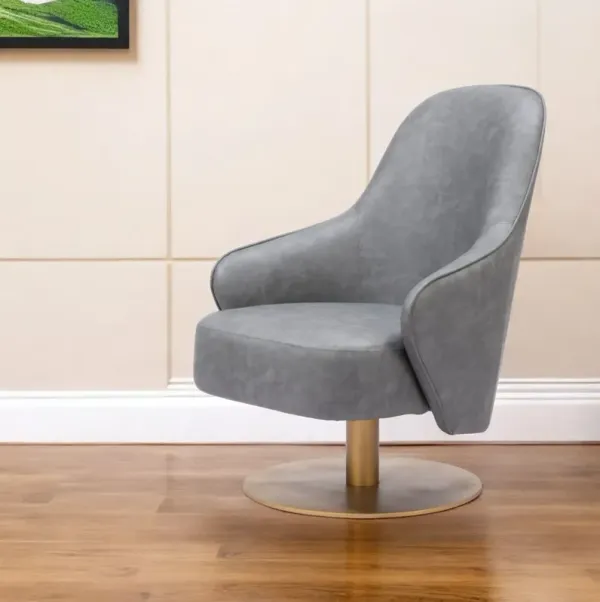 Faux Leather Swivel Arm Chair - Gray And Gold