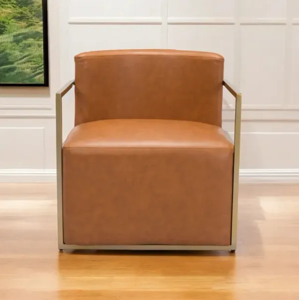 Faux Leather Arm Chair - Brown And Gold