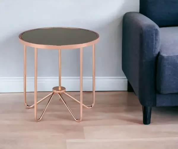 Glass Round End Table - Rose Pink And Black