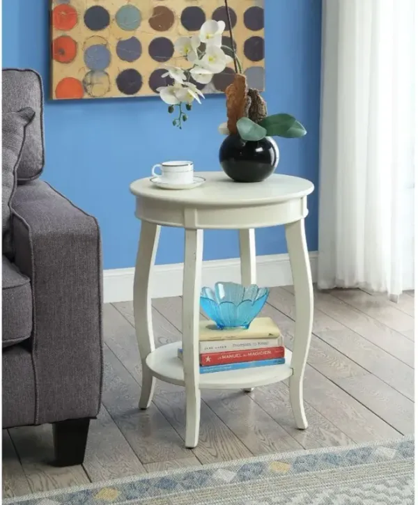 Solid Wood Round End Table With Shelf - White