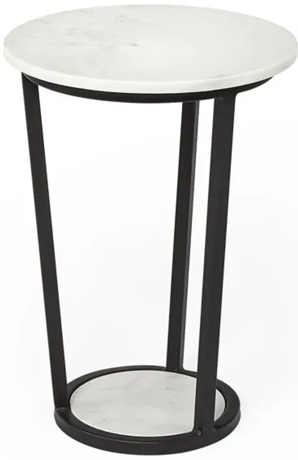 21" Marble Round End Table - Black And White