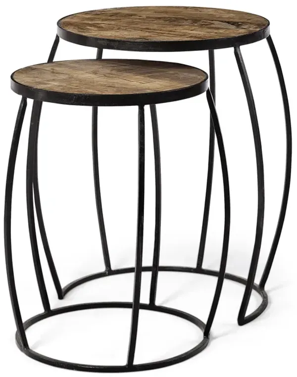 26" Solid Wood Round End Table (Set of 2) - Black And Brown