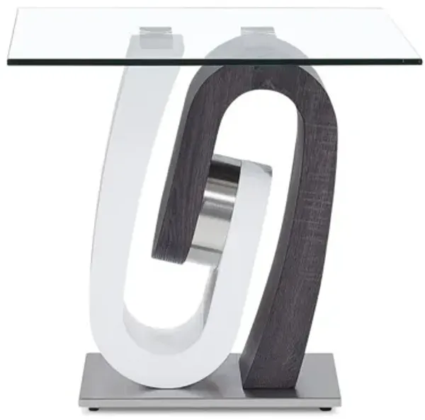 Glass Square End Table - White, Gray And Clear