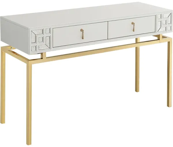 Mirrored Console Table And Drawers - White And Gold