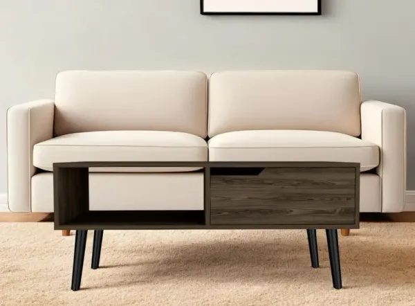 Coffee Table With Drawer And Shelf - Brown And Black