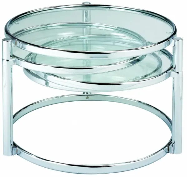 Glass And Steel Round Nested Coffee Tables With Three Shelves - Clear And Silver