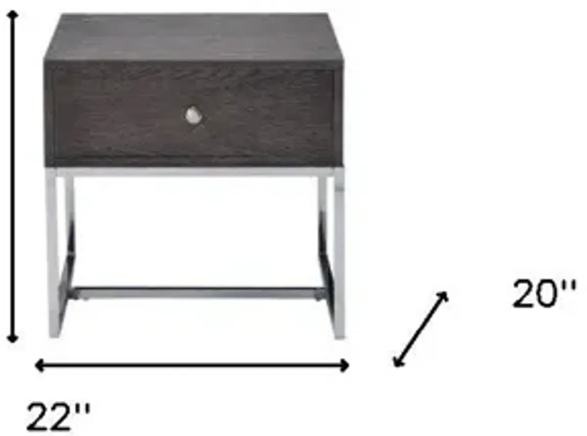 Manufactured Wood Rectangular End Table With Drawer - Chrome And Gray Oak