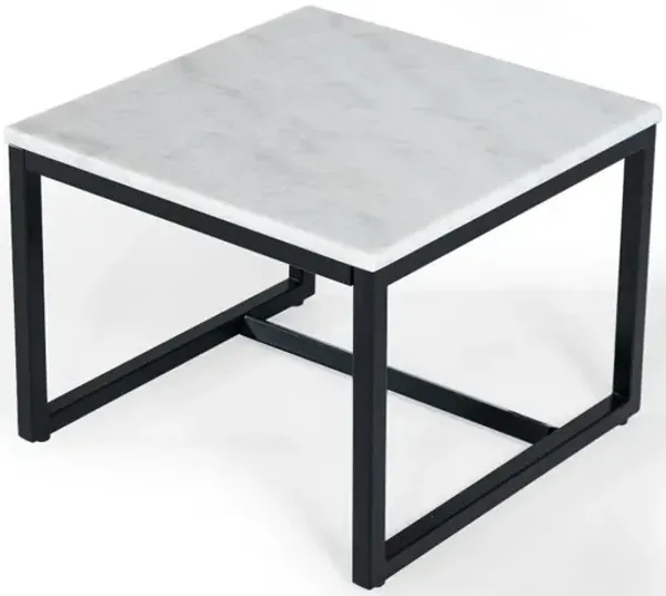 Stone And Metal Square End Table - Black And White
