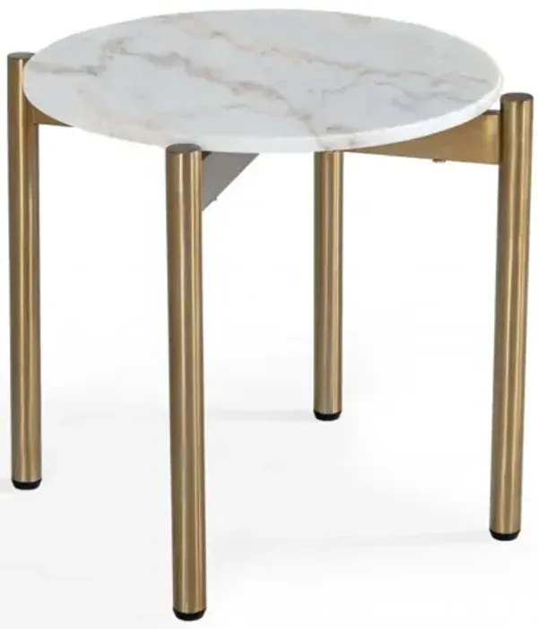 22" Marble Round End Table - Gold And White