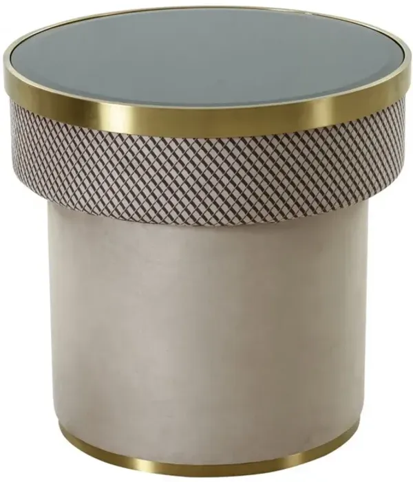 Round End Table - Gold And Light Gray