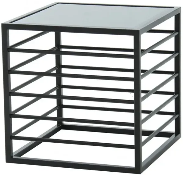 Contemporary Glass Square End Table - Black And Metal