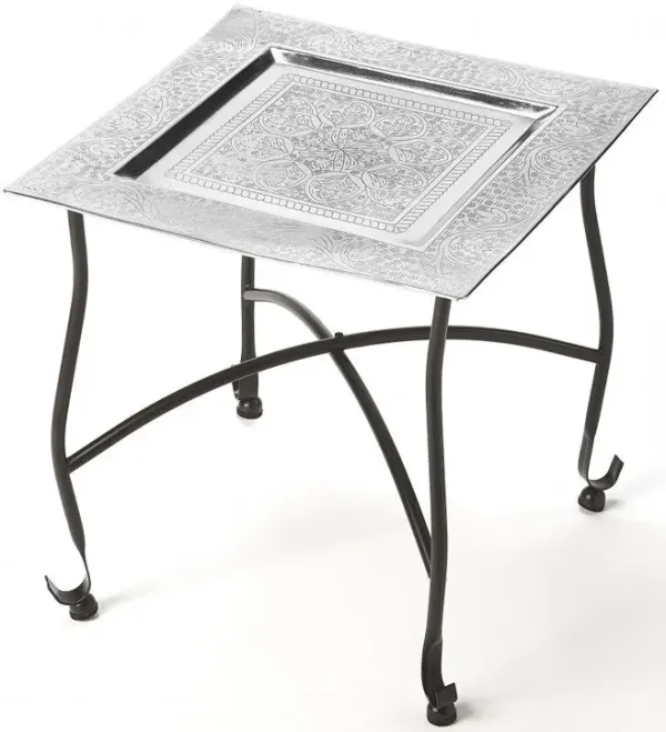 Textured Aluminum Square End Table - Black And Silver