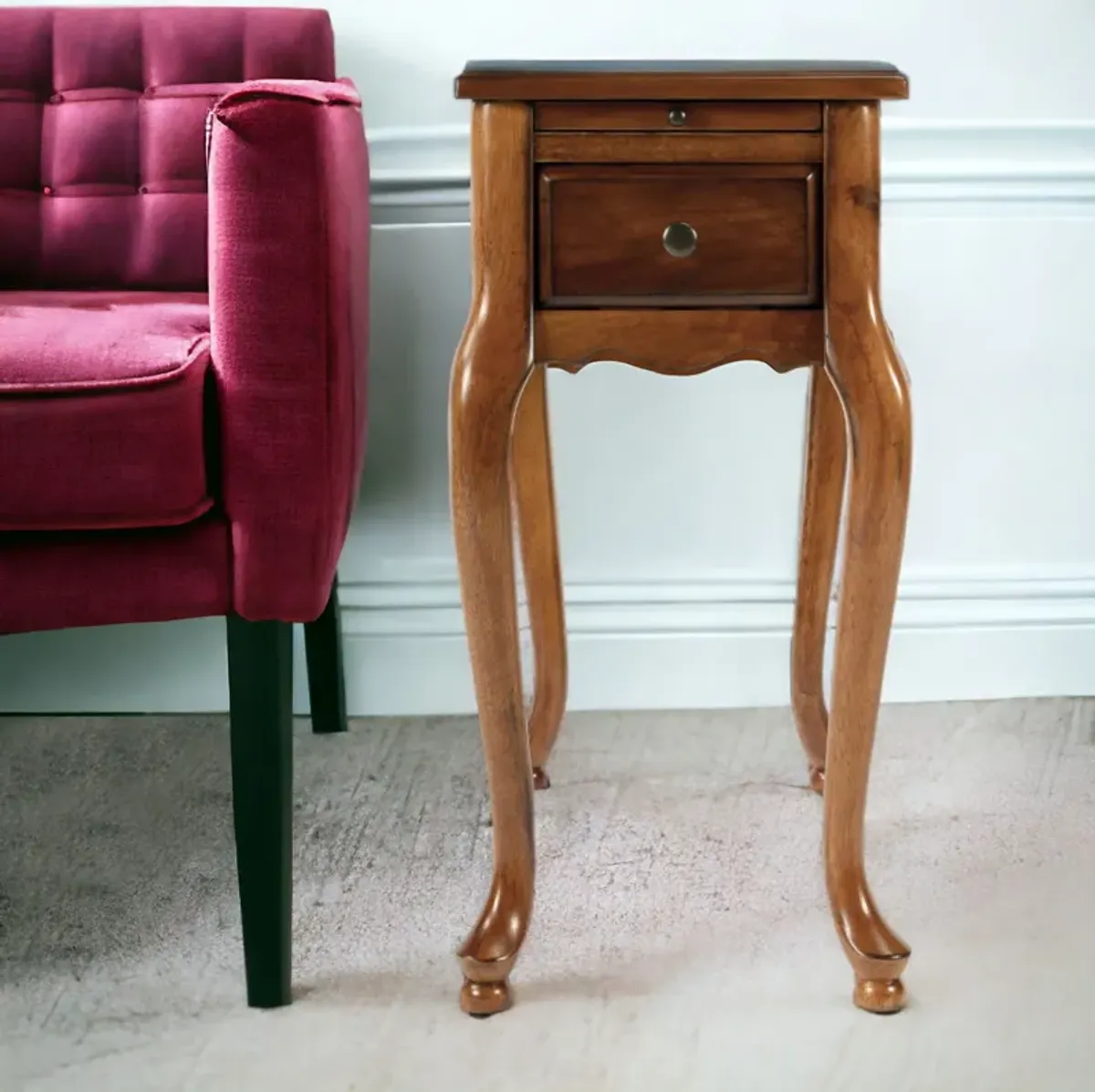 Solid And Manufactured Wood Rectangular End Table With Drawer - Brown