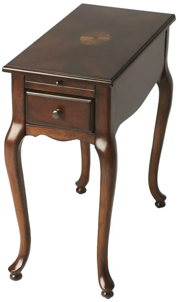 Solid And Manufactured Wood Rectangular End Table With Drawer - Cherry Brown