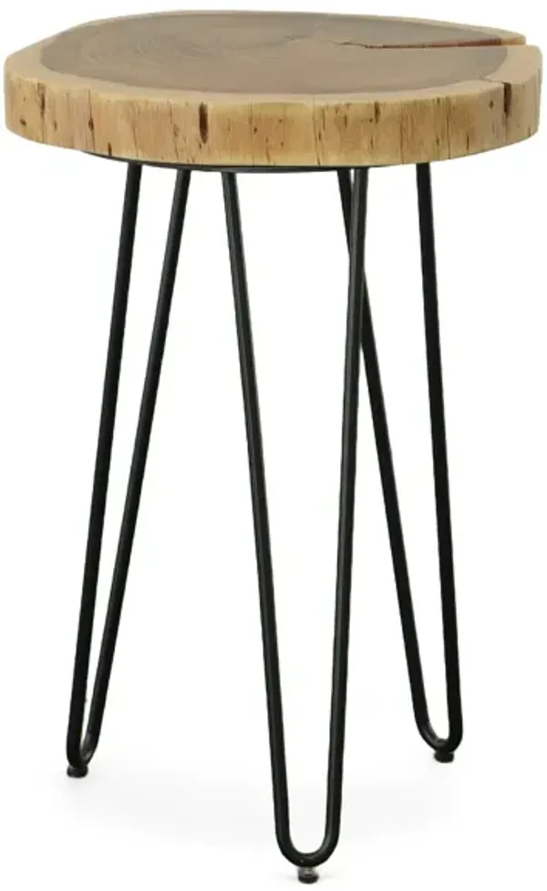 26" Solid Wood And Iron Round End Table - Black