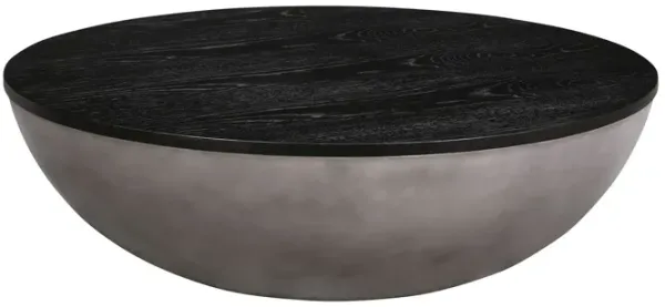 Solid Wood And Concrete Round Coffee Table - Black And Gray