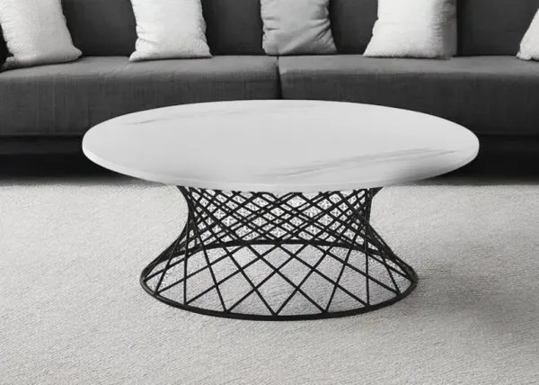 Genuine Marble And Metal Round Coffee Table - White And Black