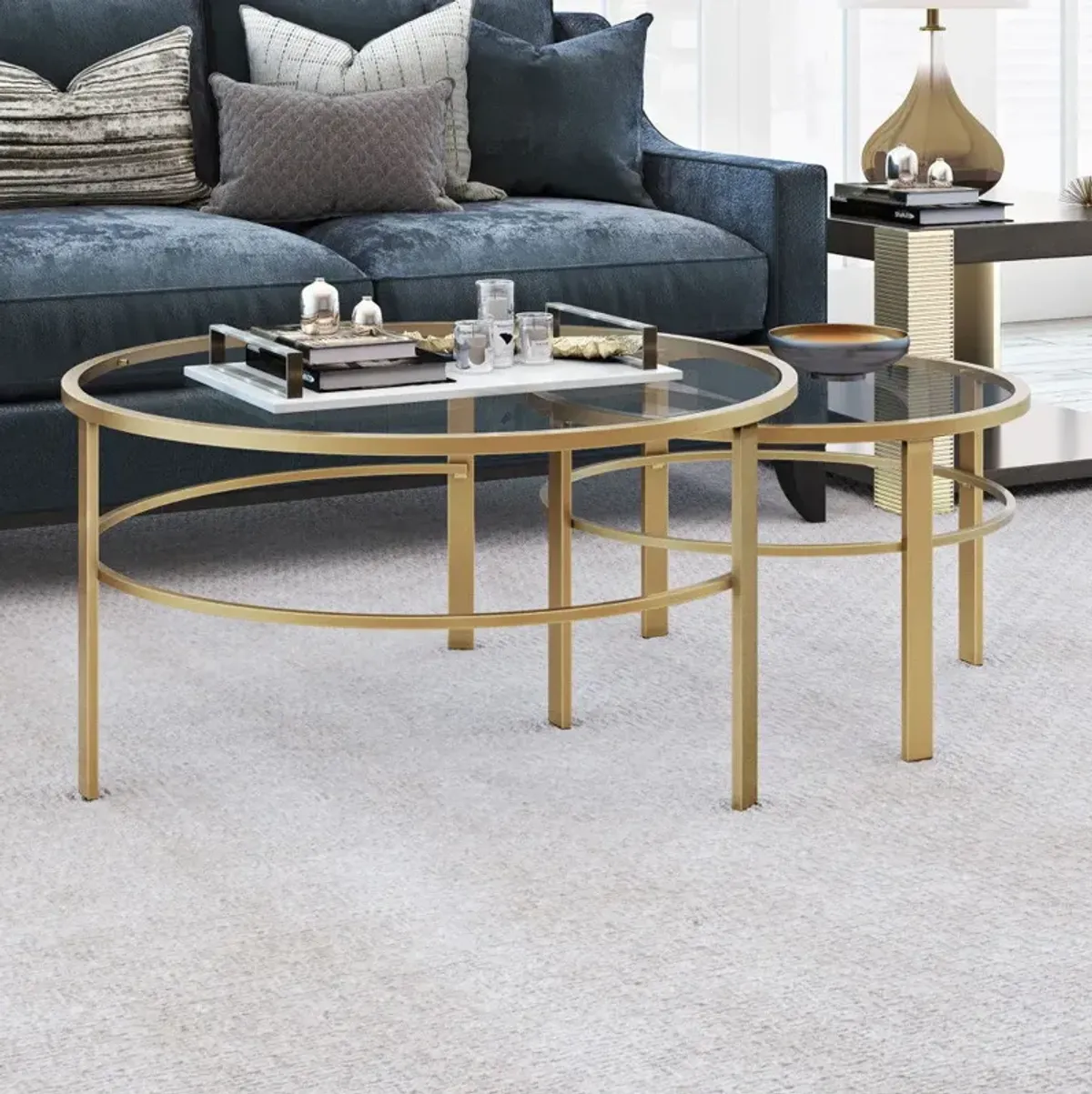 Glass And Steel Round Nested Coffee Tables (Set of 2) - Gold