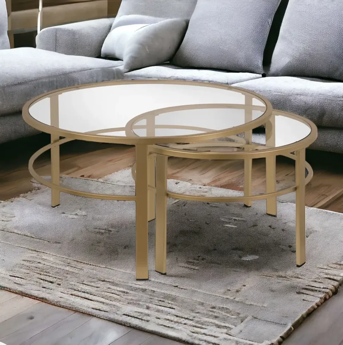 Glass And Steel Round Nested Coffee Tables (Set of 2) - Gold