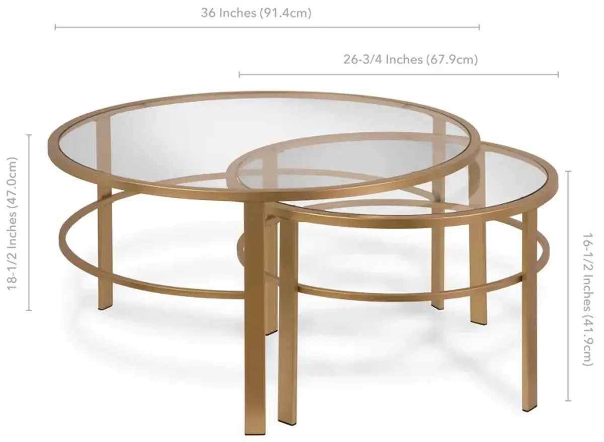 Glass And Steel Round Nested Coffee Tables (Set of 2) - Gold