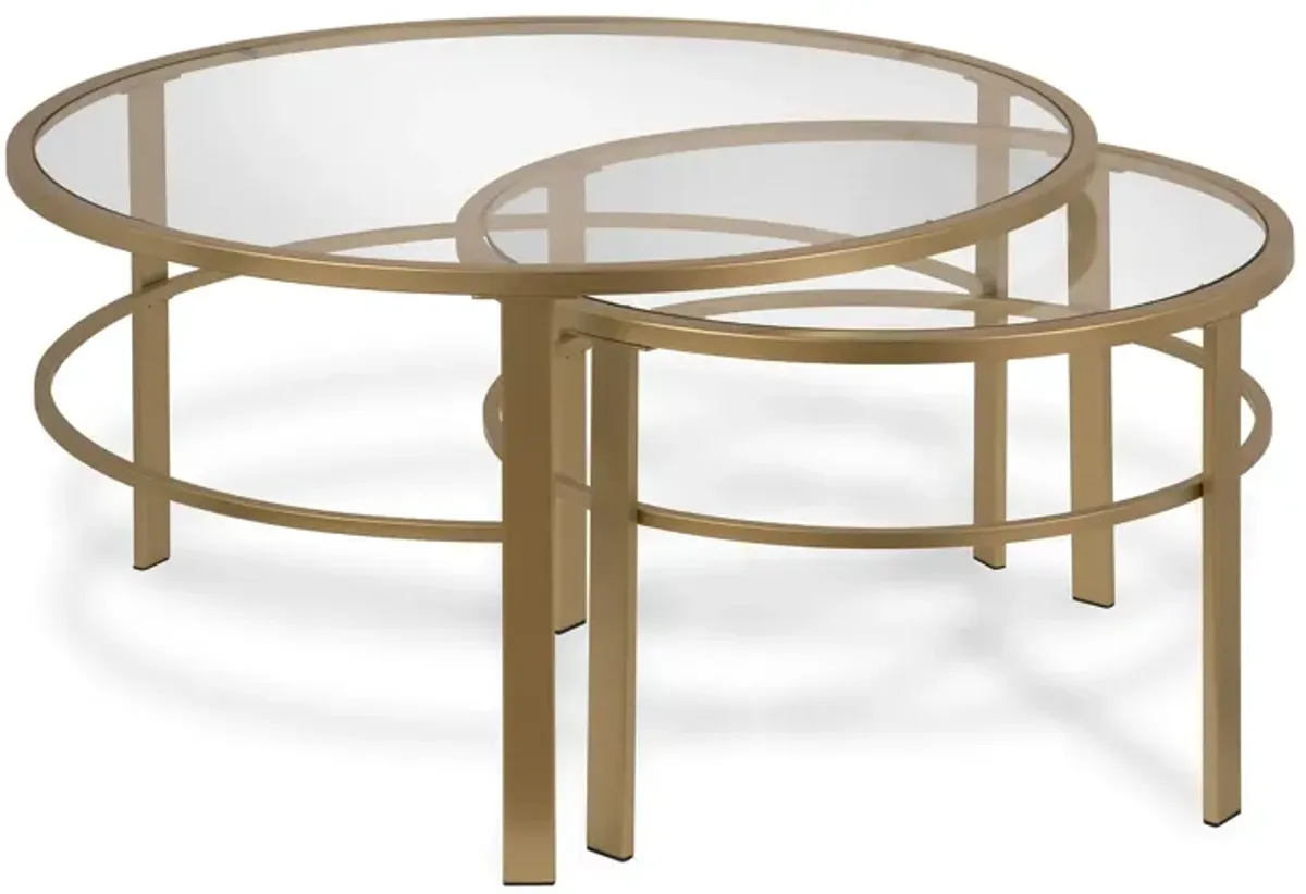 Glass And Steel Round Nested Coffee Tables (Set of 2) - Gold