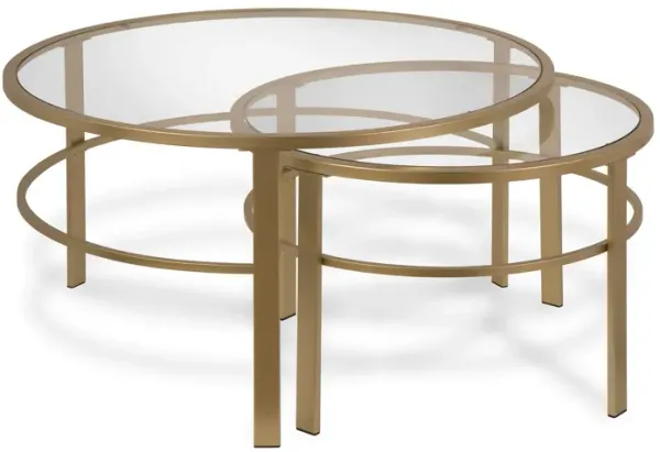 Glass And Steel Round Nested Coffee Tables (Set of 2) - Gold