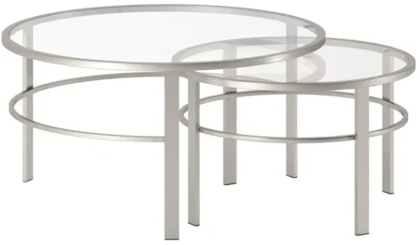 Glass And Steel Round Nested Coffee Tables (Set of 2) - Clear And Silver