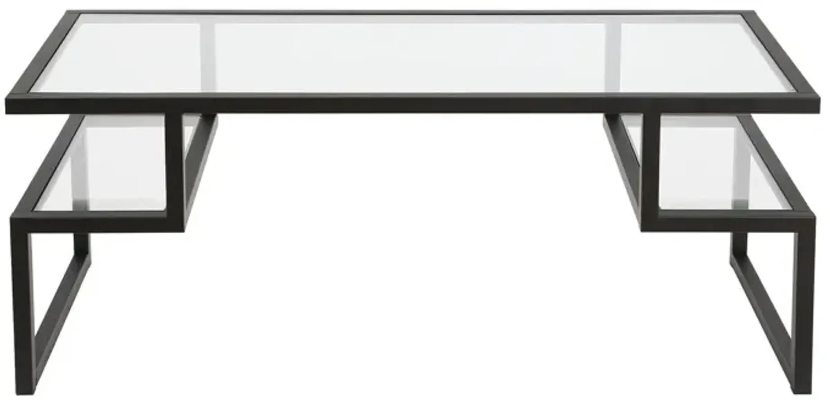 Glass And Steel Coffee Table With Two Shelves - Black