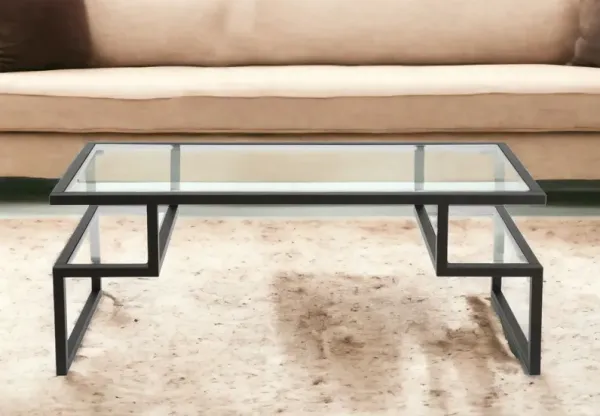Glass And Steel Coffee Table With Two Shelves - Black
