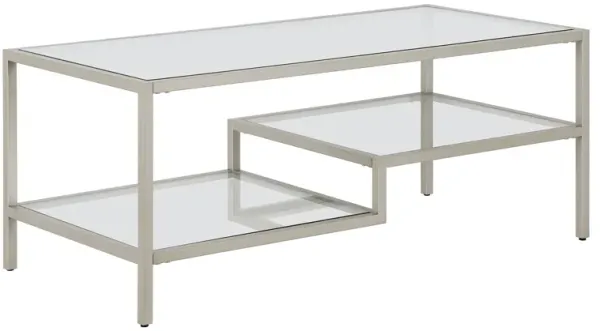 45" Glass And Steel Coffee Table With Two Shelves - Silver