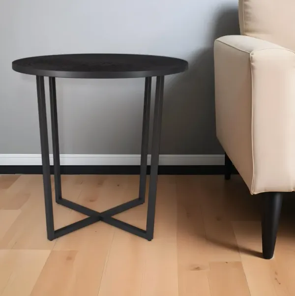 20" Wood And Steel Round End Table - Black