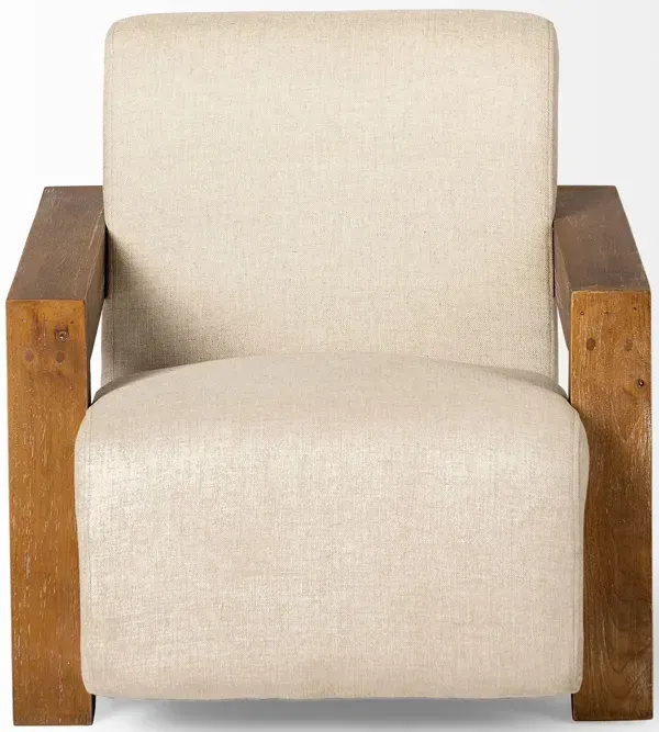 35" Fabric Lounge Chair - Cream And Brown