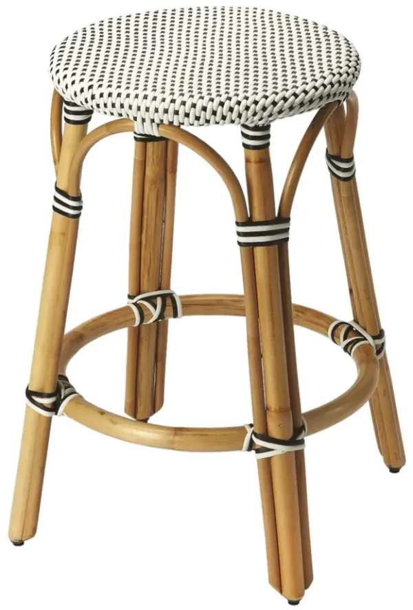 Rattan Backless Counter Height Bar Chair - Natural Black And White