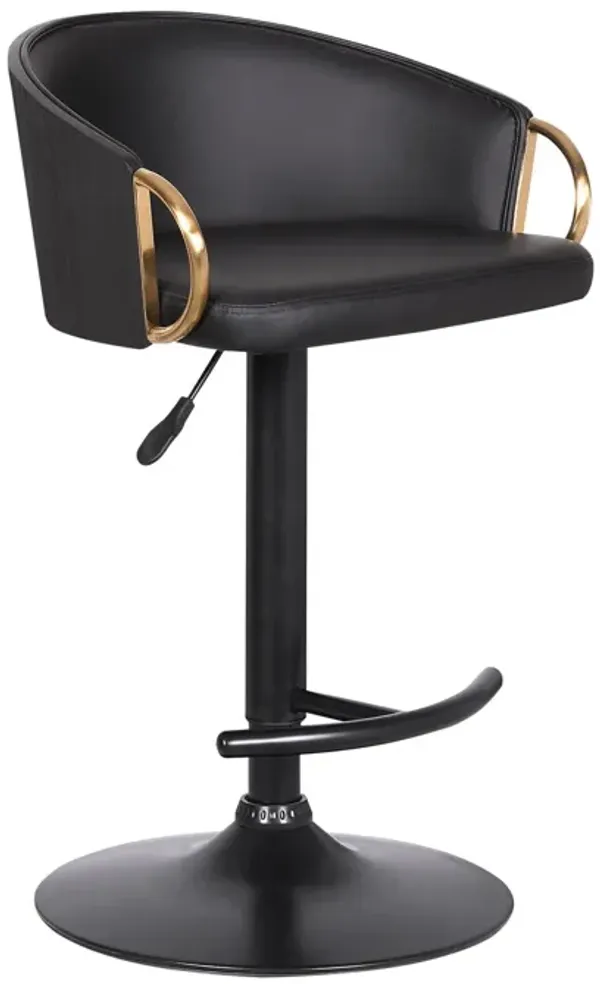 Faux Leather And Iron Swivel Low Back Adjustable Height Bar Chair - Black
