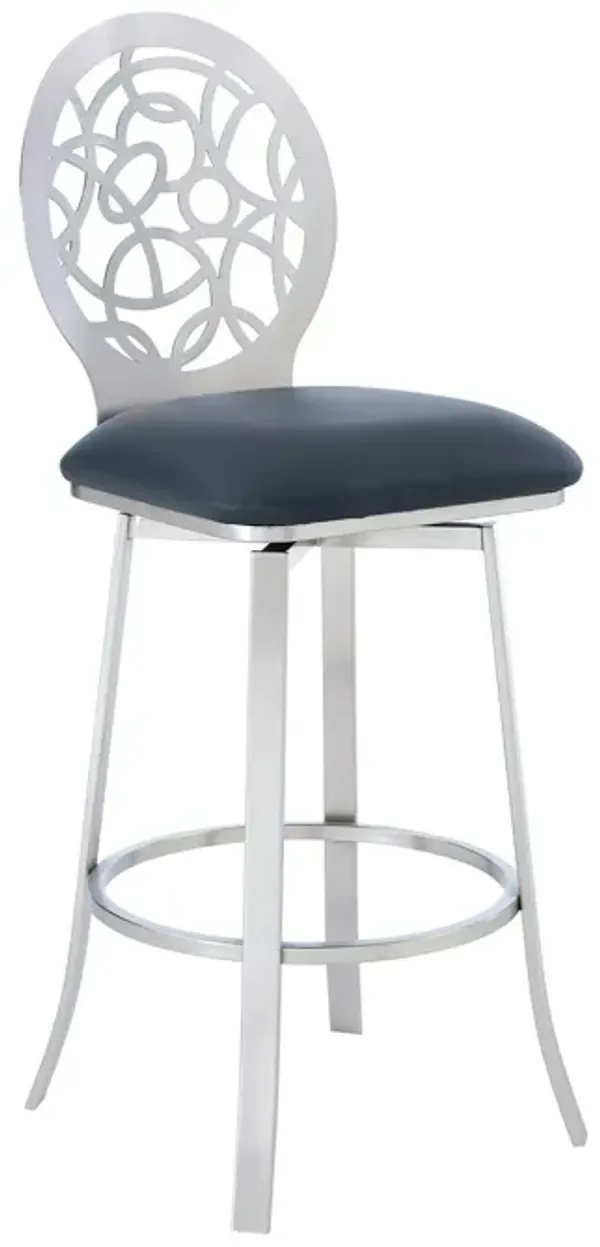 26" Faux Leather And Iron Swivel Counter Height Bar Chair - Gray And Silver