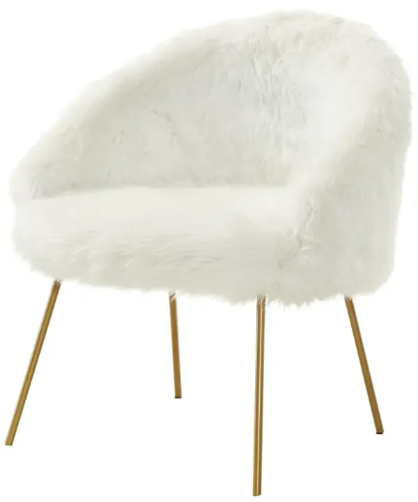 Faux Fur Arm Chair - White And Gold