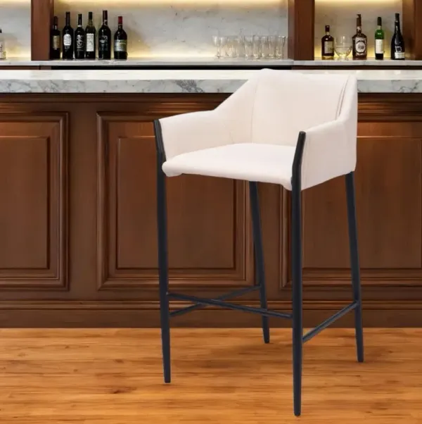 30" Fabric And Steel Bar Height Bar Chair - Beige And Black