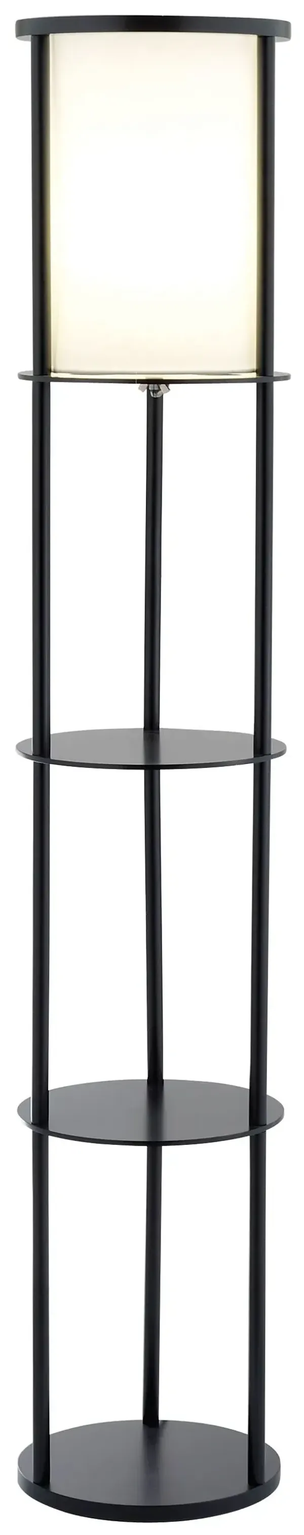 Wood Finish Floor Lamp With Circular Storage Shelves - Black