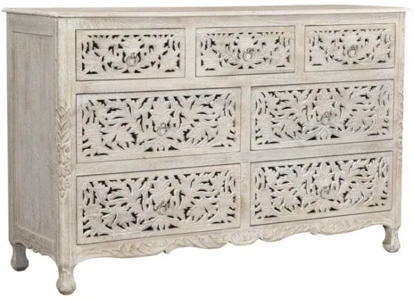 Solid Wood Seven Drawer Dresser - Beige