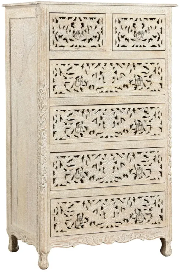 Solid Wood Six Drawer Chest - Beige