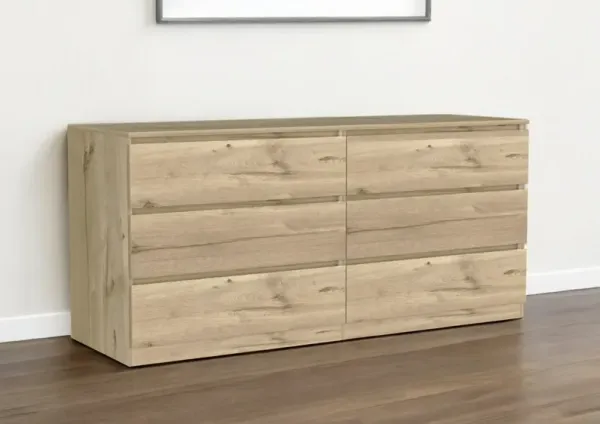 61" Six Drawer Double Dresser - Natural