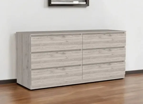 61" Six Drawer Double Dresser - Light Gray