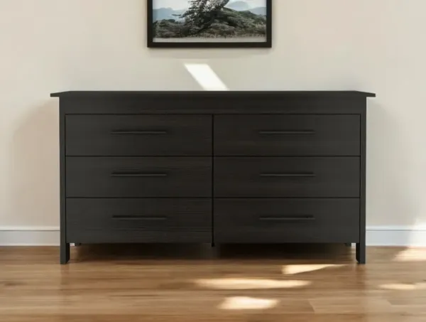 59" Six Drawer Double Dresser - Black