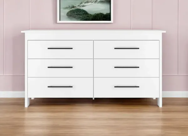 59" Six Drawer Double Dresser - White