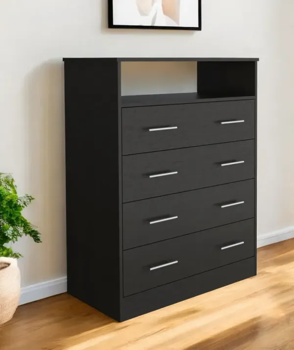 Four Drawer Standard Chest With Open Shelf - Black