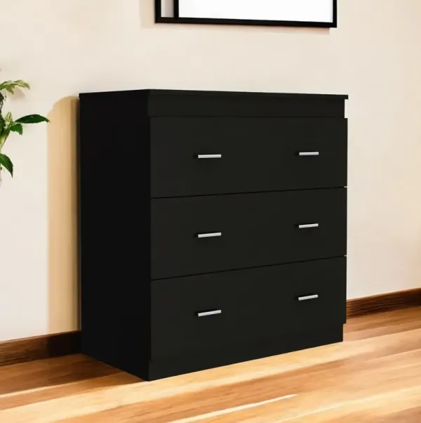 31.5" x 16" x 33.5" Three Drawer Dresser - Black